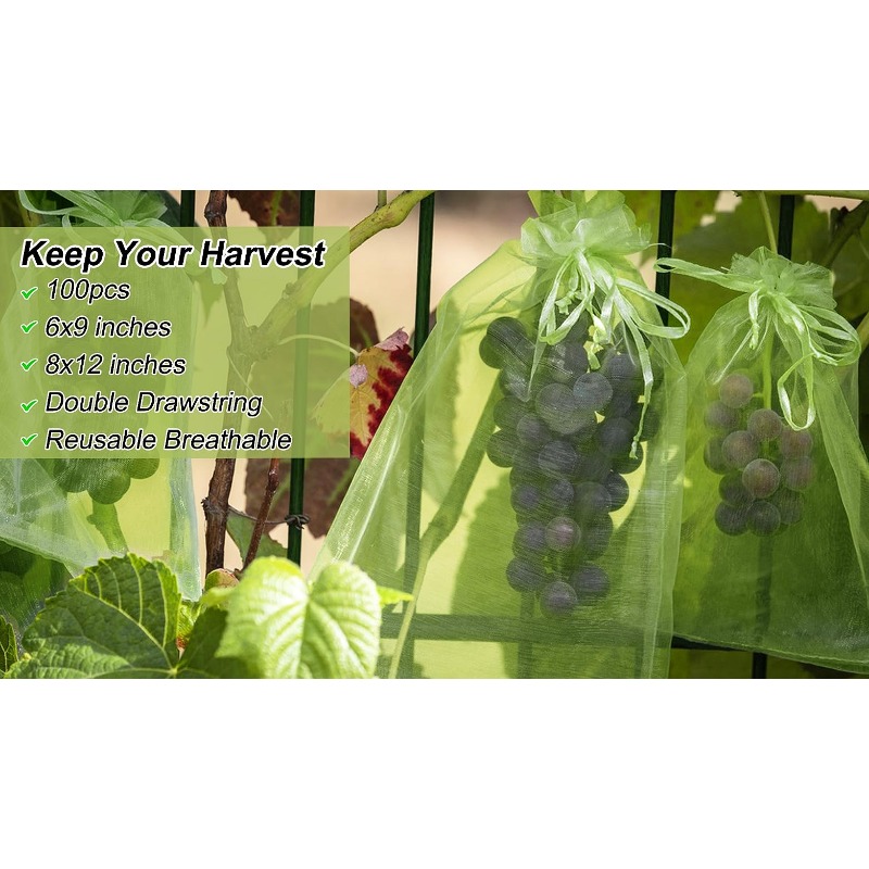 100pcs Sacs de filet de protection des fruits pour les arbres fruitiers,  sacs barrière en maille de jardin