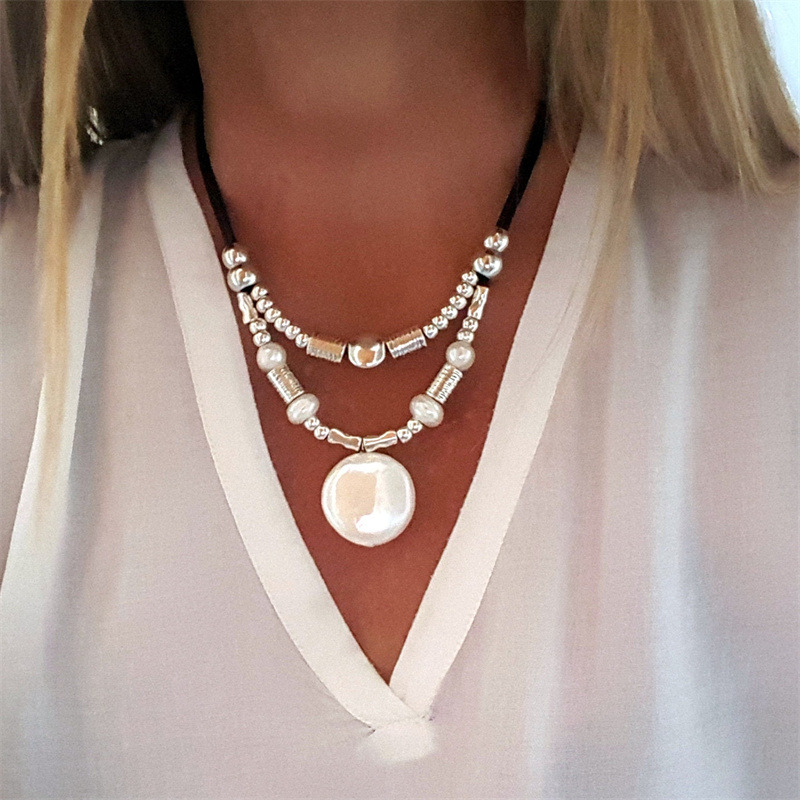 TEMU 1pc Necklace, Suitable For Women To Pearl Jewelry, Woven Bead Double-layer Necklace Jewelry