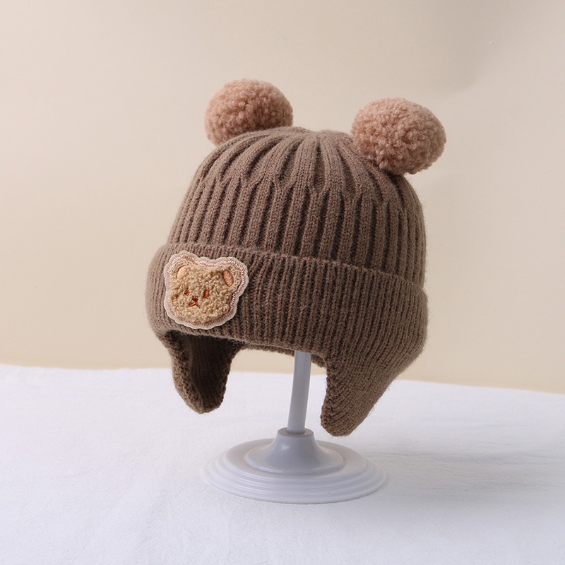 Winter Baby Beanie Cartoon Bear Ear Protection Knitted Hat