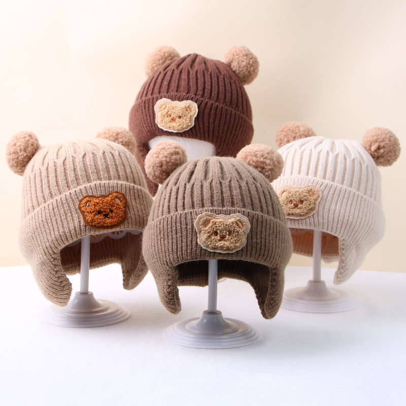 Acheter bonnet enfant avec cache-oreilles motif ours T46 (12-18M)