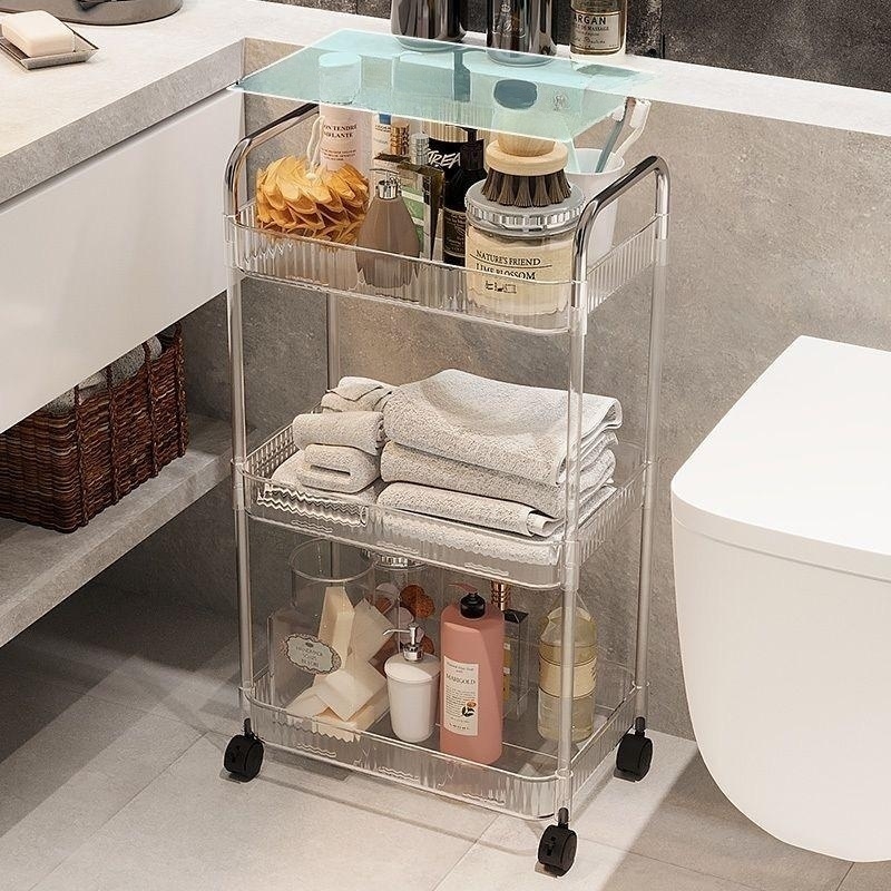 3 Layers Storage Rack With Wheels, Acrylic Snack Storage Trolley,  Floor-standing Dormitory Bookshelf, Bedside Bathroom Bedroom Cosmetics  Storage Shelves, Home Organization And Storage Supplies, Bathroom  Accessories, Kitchen Accessories - Temu