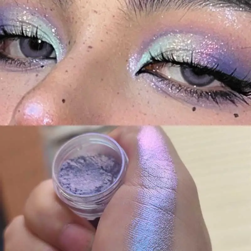 Glitter Eyeshadow Powder, Long Lasting Chrome Chameleon Holographic  Eyeshadow Powder Pigment Eye Makeup For Women Cosmetic
