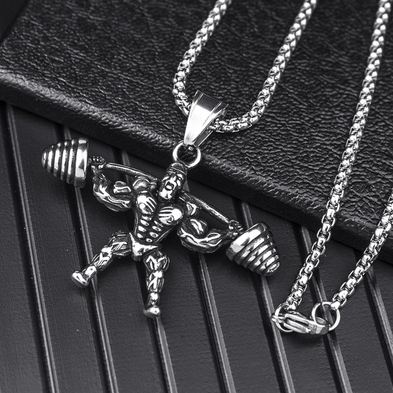 Fitness Jewelry Titanium Steel Barbell Necklace Girl Gym Gifts For