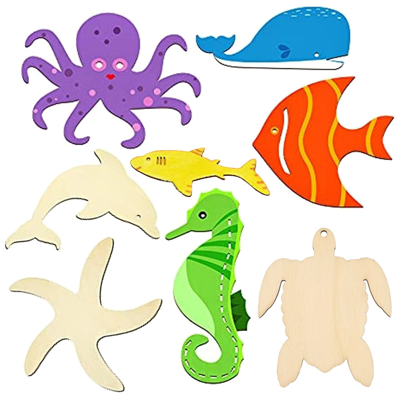 50pcs Unfinished Wood Cutouts Sea Animal Star Fish Shaped Wood