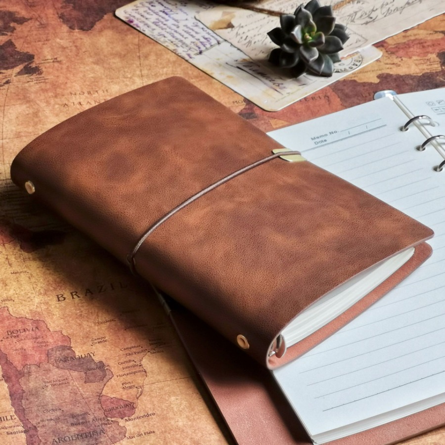 Single Book Brown Cowhide A6 Size Style Simple Small - Temu