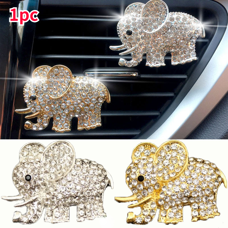 1pc Strass Bling Elefant Design Legierung Auto Dekoration Clip