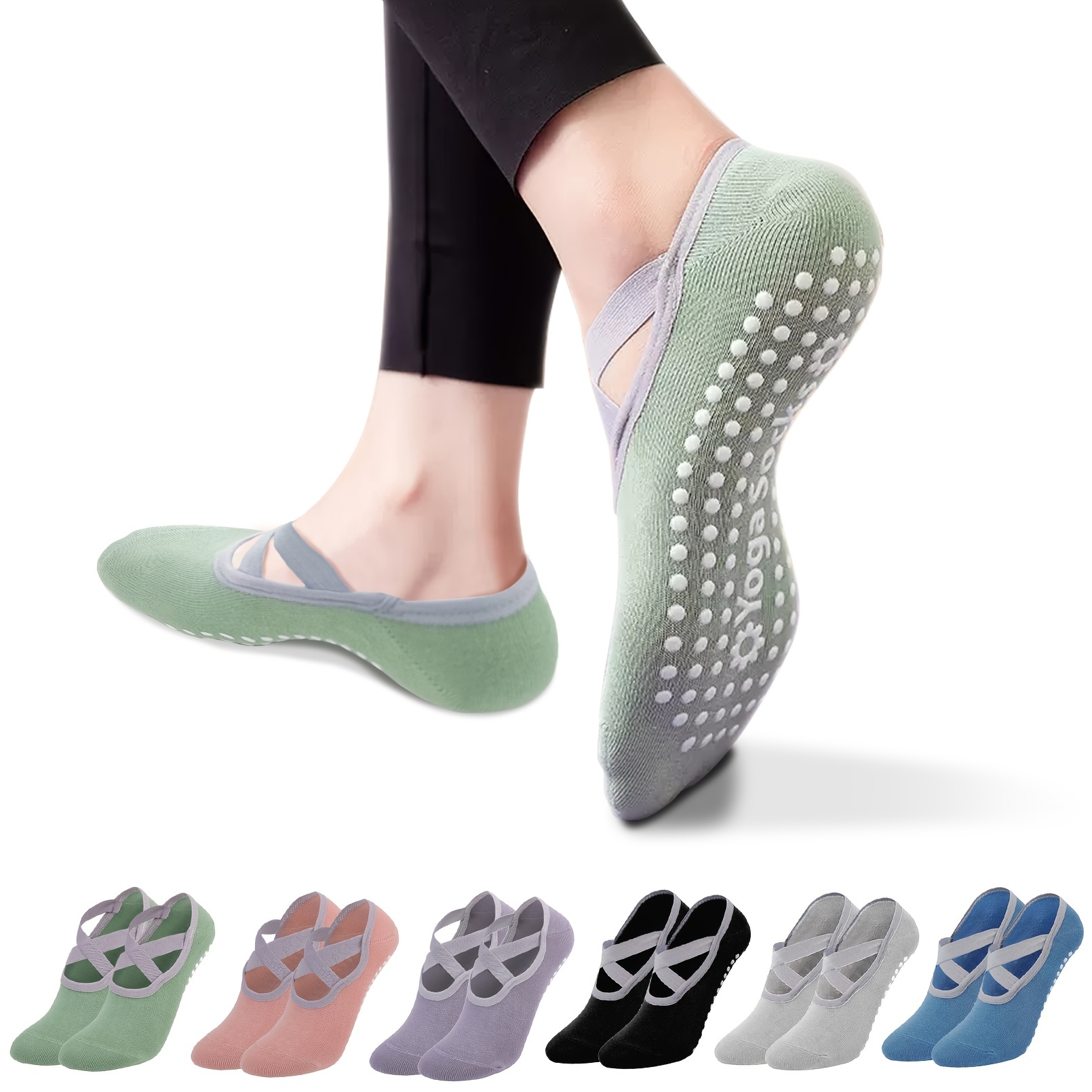 Women's Non Slip Yoga Socks with Cross Straps