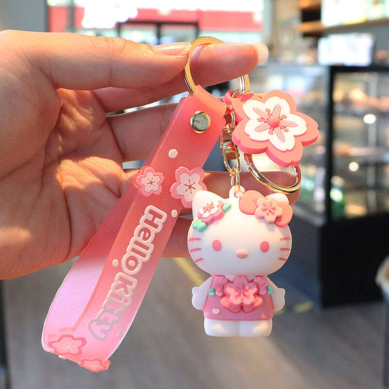 Porte-clés Hello Kitty Sanrio en Silicone, mignon, créatif, modélisation de  chat, poupée, porte-clés, sac à dos pour fille, pendentif, accessoires