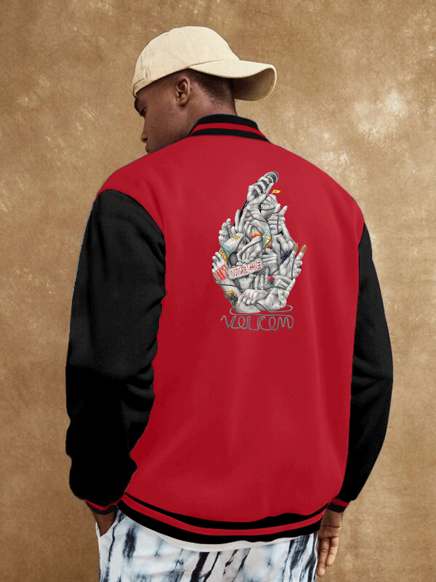 MEN BASEBALL STYLE JACKET- RED AND BLACK