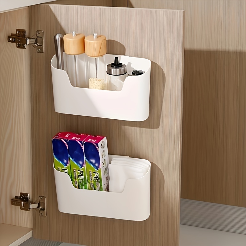 1pc Bathroom Storage Box Wall Mounted Plastic Basket Organizer, No Drilling  Needed