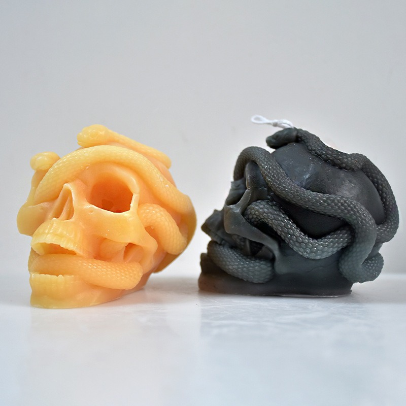 Snake Winding Around Skull Diy Scented Candle Silicone Mold - Temu