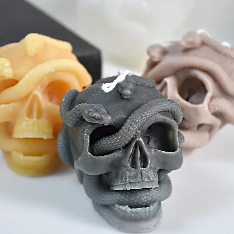Snake Winding Around Skull Diy Scented Candle Silicone Mold - Temu