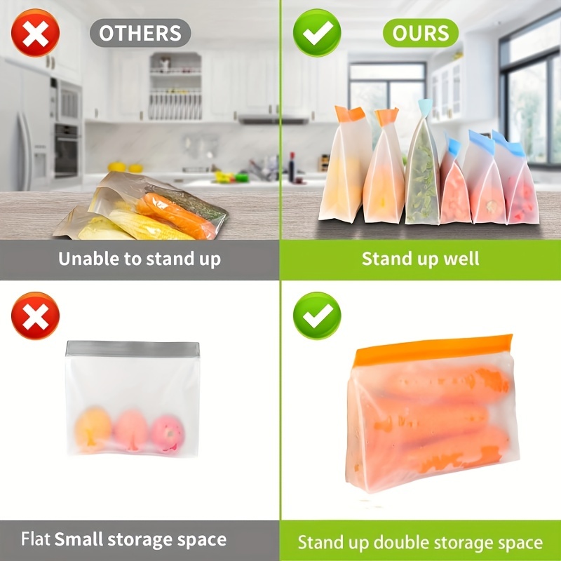 Reusable Food Storage Bags Silicone, Leakproof Reusable Freezer Bags,  Reusable Snack Bags for Kids Travel/Home Storagation-2 Gallon Bags/ 2  Sandwich