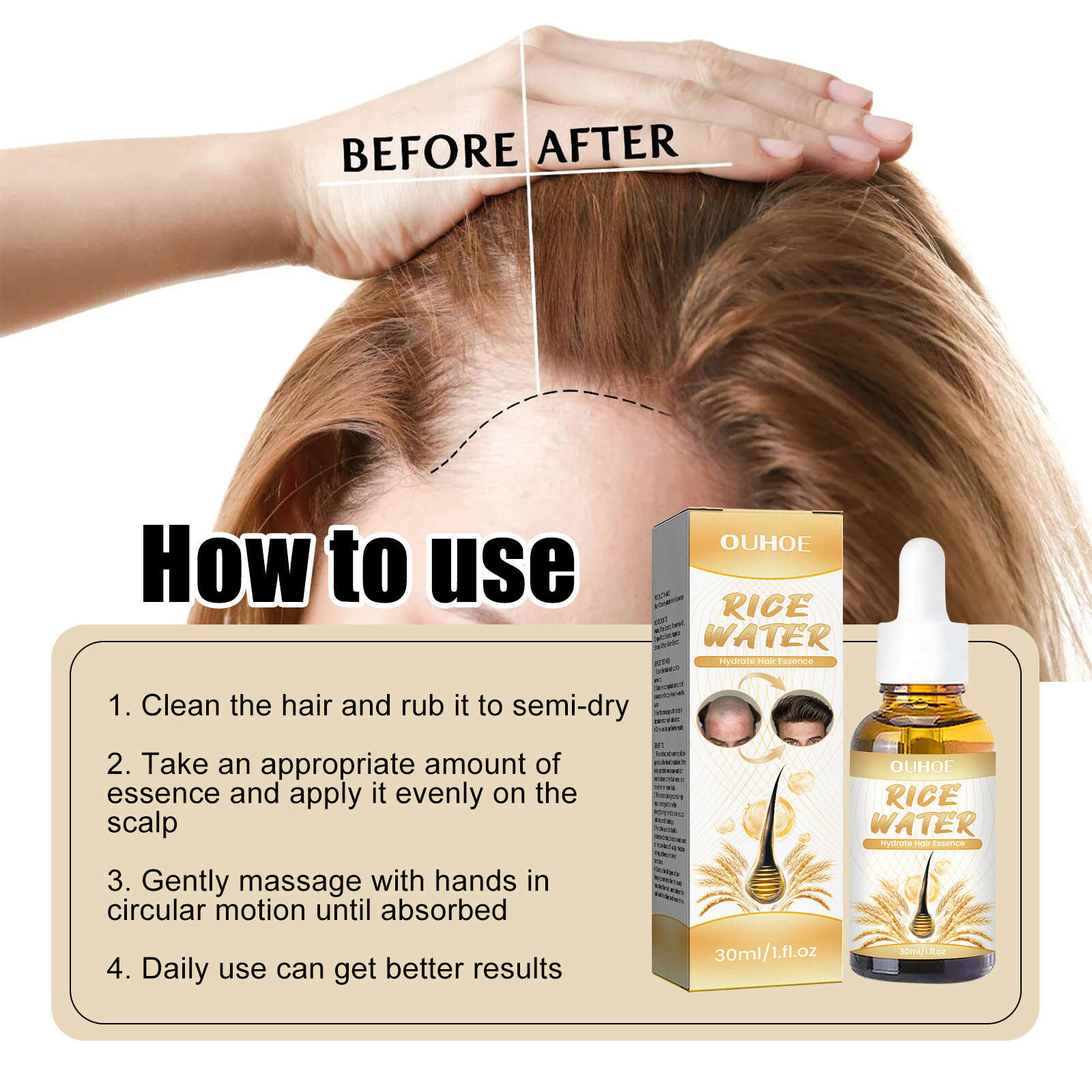 Rice Water Hair Essential Serum Smooth & Lustrous Hair Scalp Massage