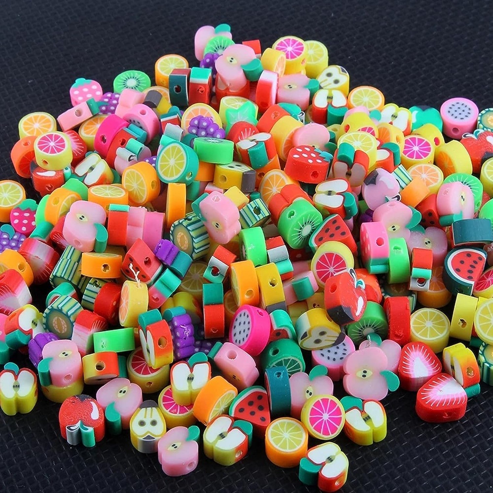 Fruit Polymer Clay Beads, Fruit Fimo Cane Beads, Assorted Fruit Beads,  Fruit Slice Beads, Fruit Clay Bracelet Beads, 