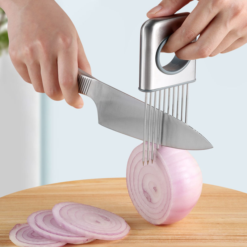 Onion Holder Slicer, Stainless Steel Tomato Lemon Potato Vegetable Holder  Slicer, Cutter Tool For Kitchen - Temu