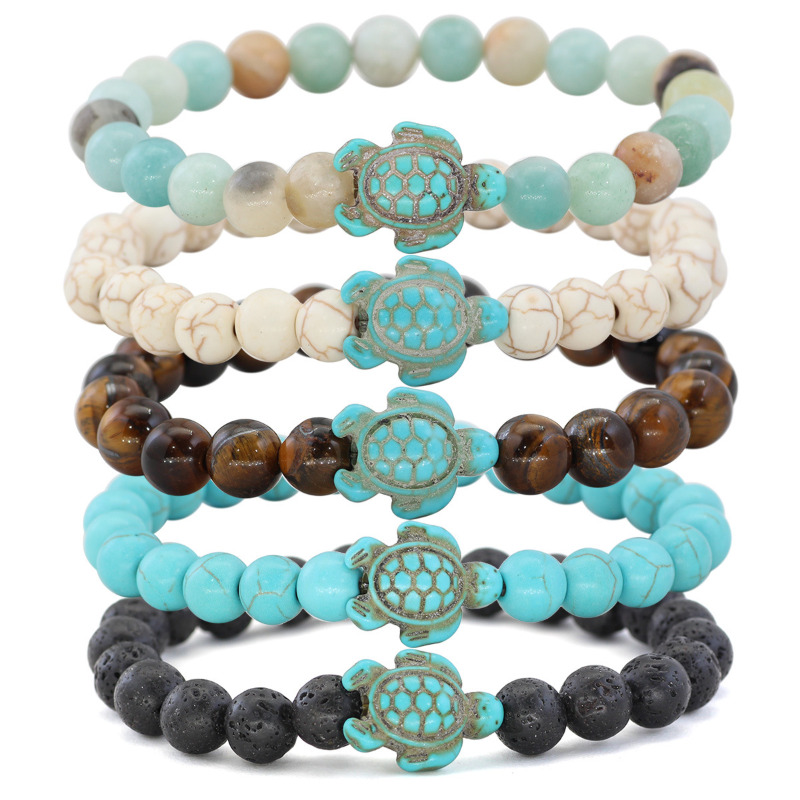 Friends Turtle Bracelets, Set Blue & Brown Lava Rock Beads