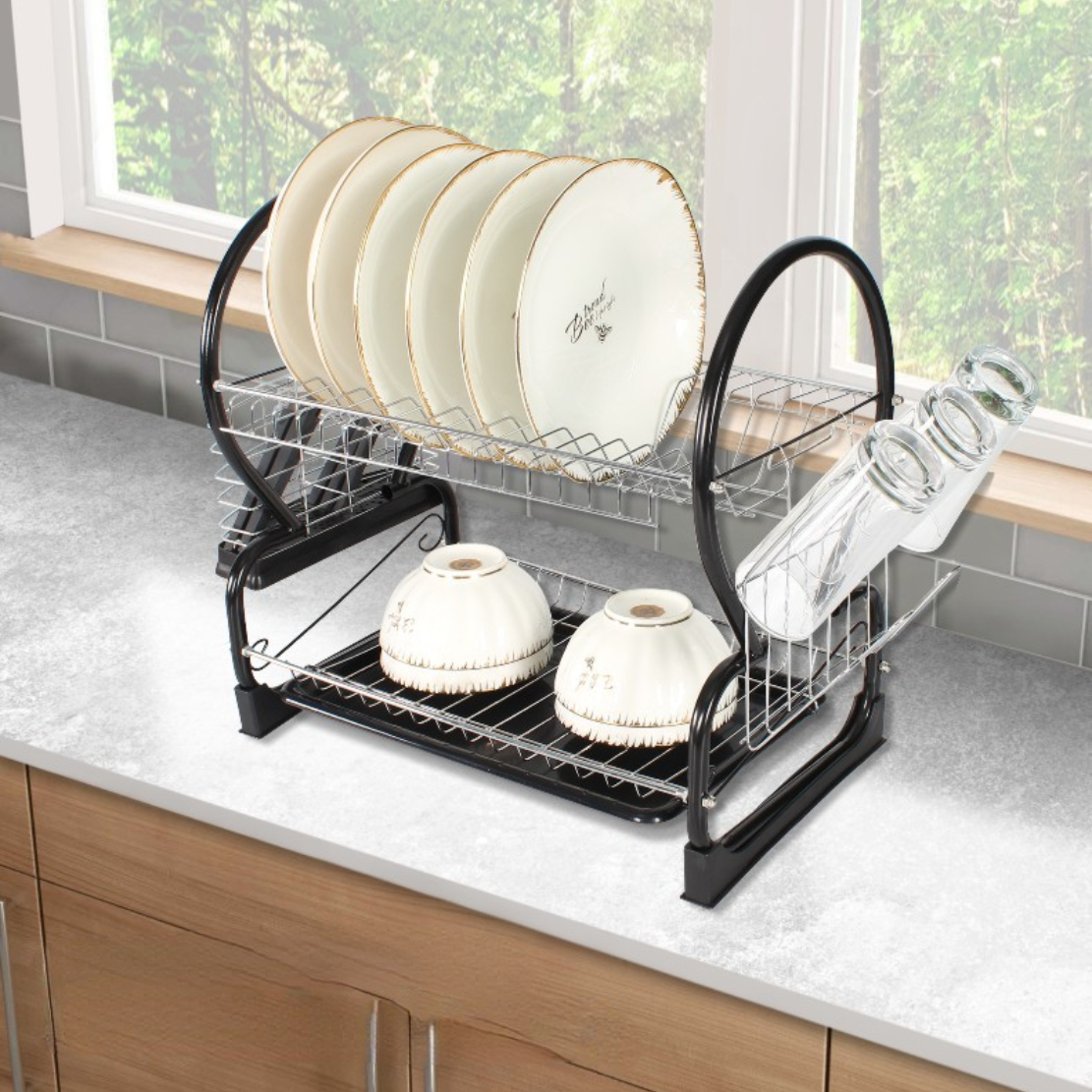 1pc Double-layer Kitchen Bowl And Dish Storage Rack, Household Large  Capacity