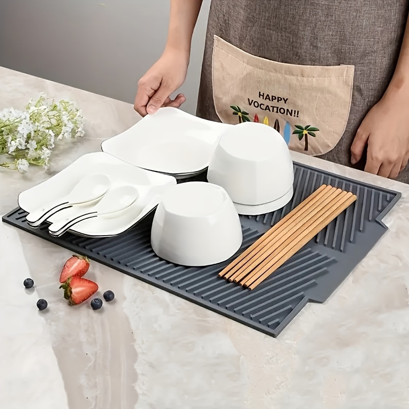 Self-Draining 2 in 1 Silicone Drying Mat and Trivet by Modern Joe's.  Premium Space Saving Dish and Glassware Silicone Mat. Made from Food-grade,  Dish