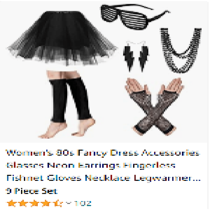 Scettar Women's 80s 90s Outfit, Includes Necklace, Earrings, Glasses,  Gloves, Anklet, Elastic Bracelet, Headband for Theme Party, Neon Party,  Carnival, Fancy Dress : : Toys