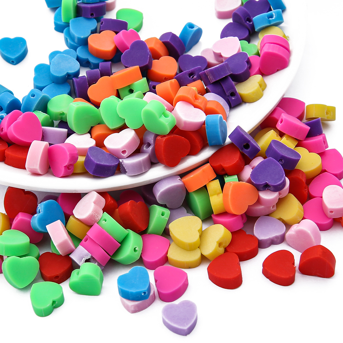 30pcs/lot Multicolor Heart Polymer Clay Beads Cute Love Spacer Beads DIY  Jewelry