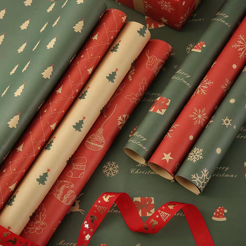 Christmas Green Kraft Wrapping Paper,5 Sheets Xmas Snowflake Gift Wrapping  Paper
