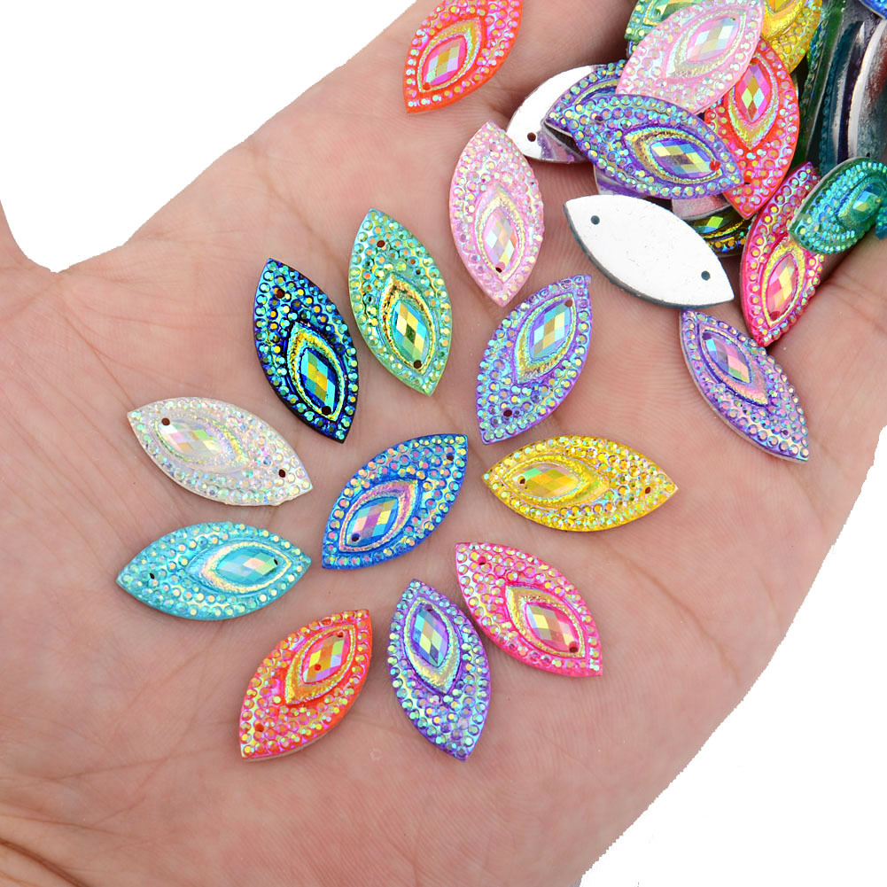 

20pcs, 1.1*2.2cm, Horse Eye Shape Flat Back Resin Rhinestone Flowers, For Jewelry Accessories Supplies Apparel Decoration Nail Art Craft Supplies Scrapbooking