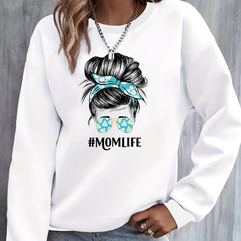 

Sweatshirt imprimé Mom Life, sweatshirt décontracté à manches longues col rond, vêtements pour femmes