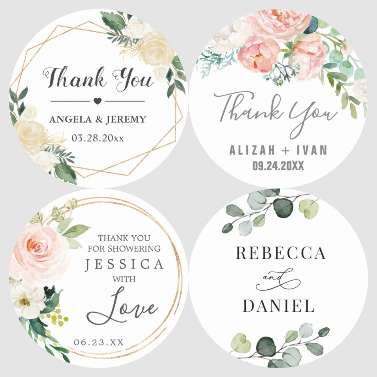 

Personalized Round Circle Label Stickers Custom Name Date Thank You Stickers For Bridal Shower Party Favors
