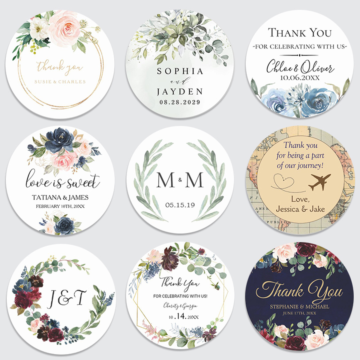 

Personalized Round Circle Label Stickers Custom Name Date Thank You Stickers For Bridal Shower Party Favors