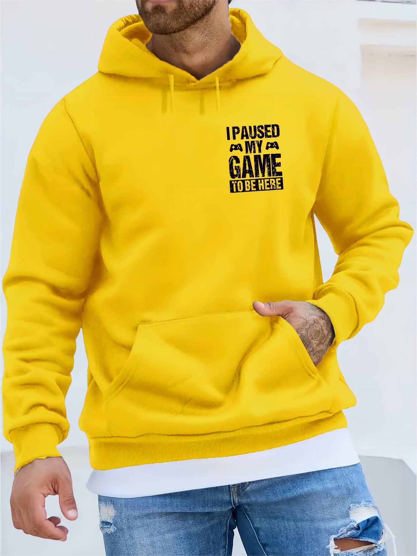 I Paused My Game To Be Here Print Kangaroo Pocket Fleece Sweatshirt Hoodie  Pullover, Fashion Street Style Long Sleeve Sports Tops, Graphic Pullover  Shirts For Men Autumn Winter Gifts - Temu