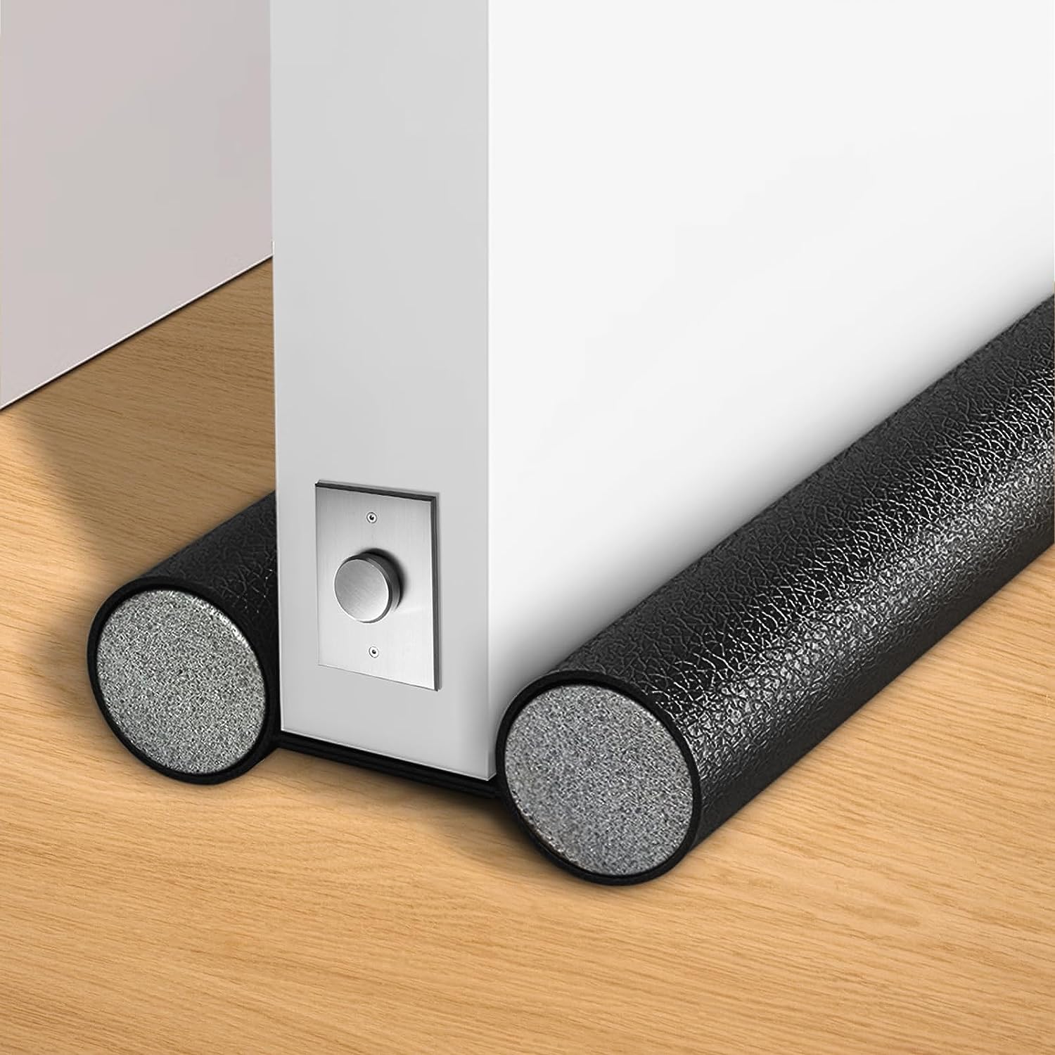 TEMU Jabukosu Adjustable Door Draft Stopper - Black Leather Under Door Noise Blocker, Soundproof & Air With Textured Grip For Bottom Of Doors, Energy-saving Insulation Guard