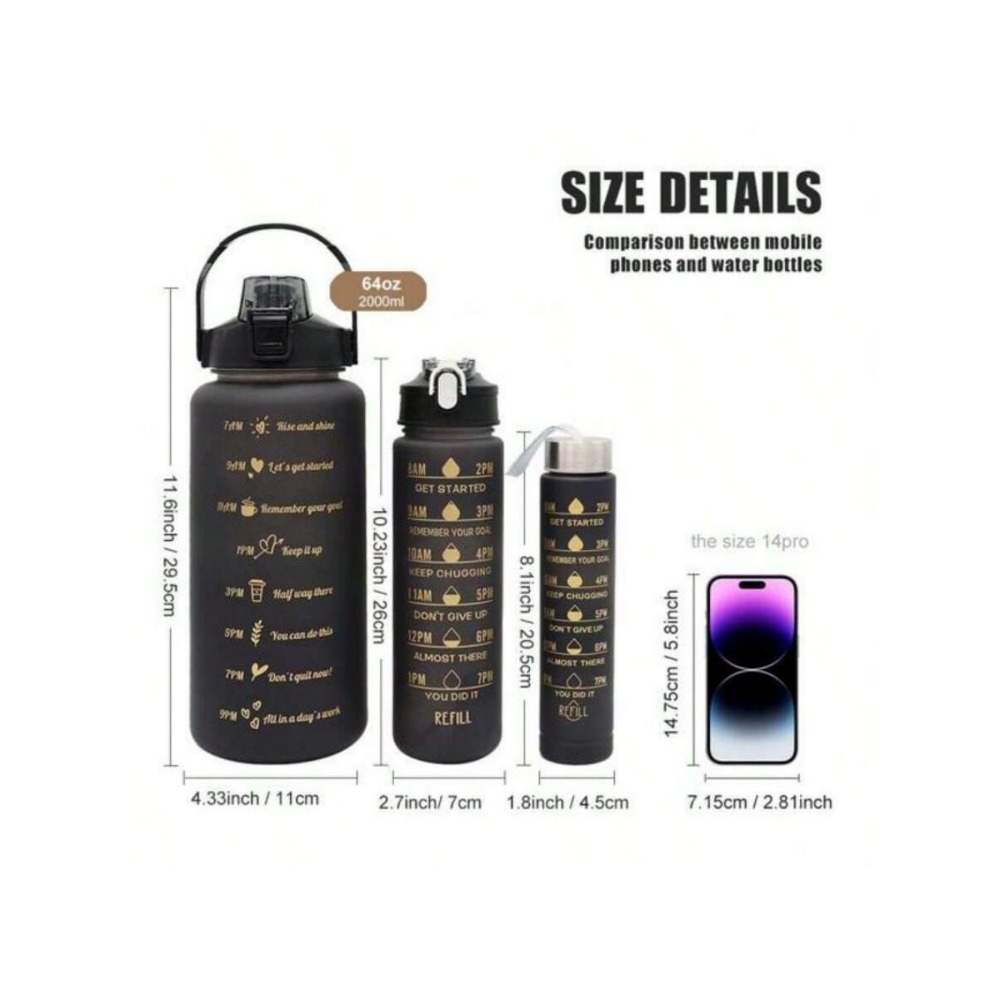 Leakproof Reusable Sports Water Bottle With Time Marker & Straw & Lanyard,  Perfect For Gym, Office & School (large+medium+small) - Temu