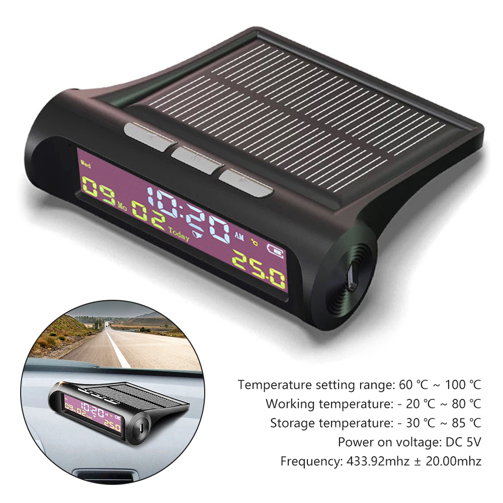 Car Digital Thermometer Clock Automotive Solar - Temu