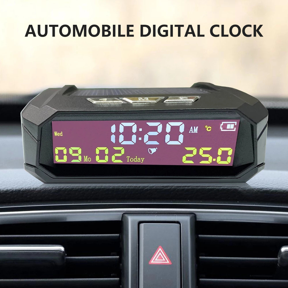 Car Digital Thermometer Clock Automotive Solar - Temu