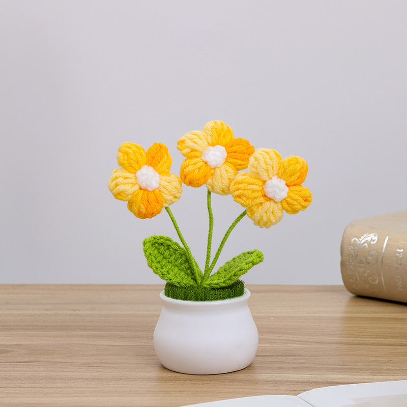 1pc Cute Artificial Potted Plant Handmade Crochet Wool Flowers Pot  Simulation Hand Woven Small Flower Home Room Desk Decoration Gift, Free  Shipping, Free Returns