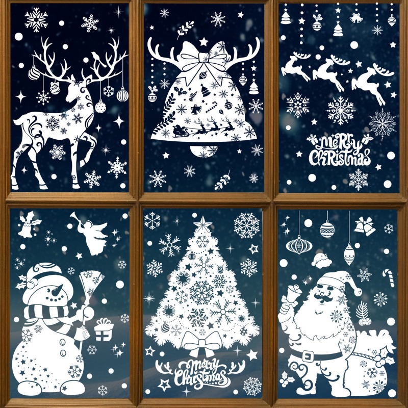 2024 New Year Christmas Stickers Santa Claus Snowman Xmas Tree Window  Stickers Merry Christmas Decorations for Home Navidad 2023