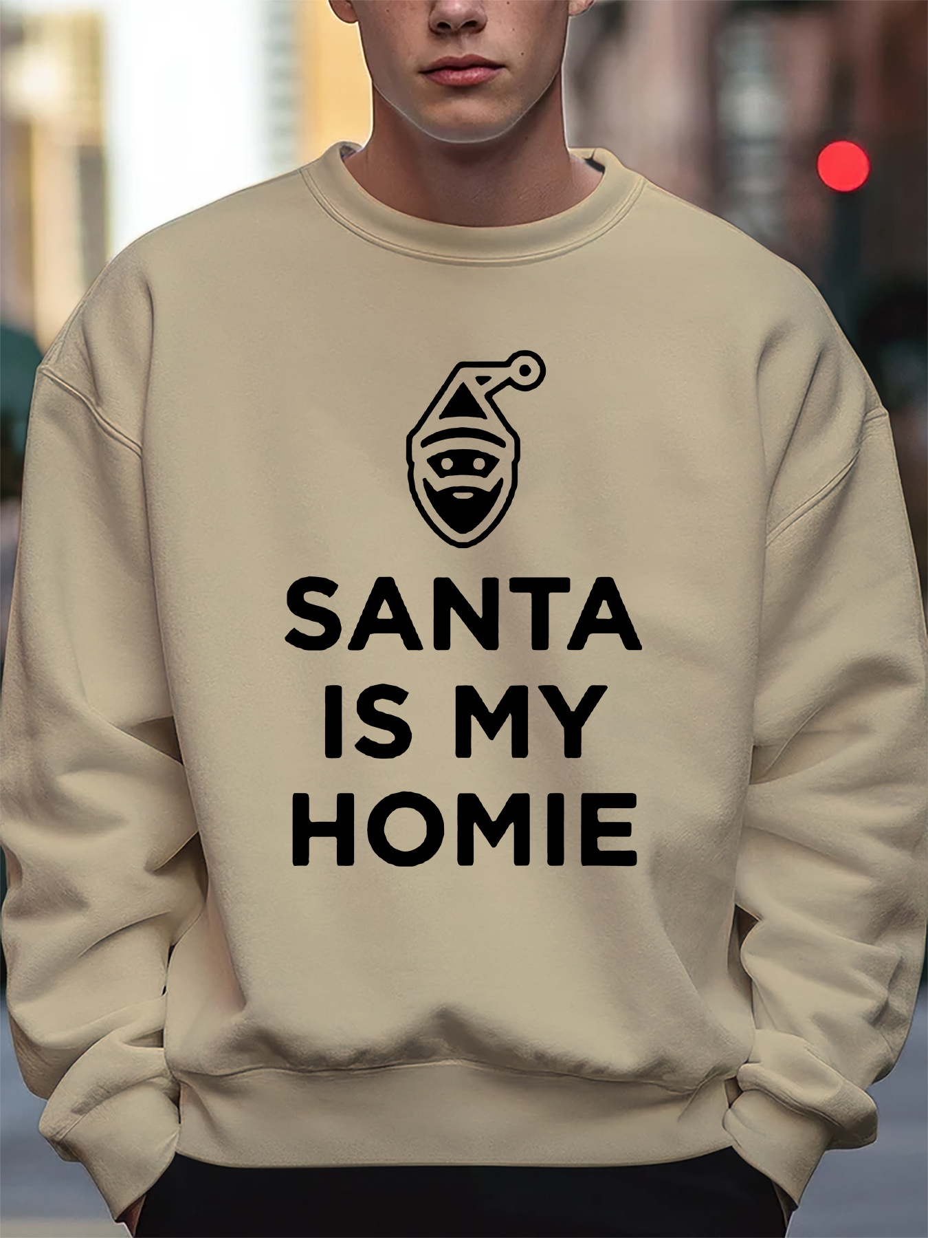 Santa Is Homie Print Men's Long Sleeve Sweatshirt For Spring Fall