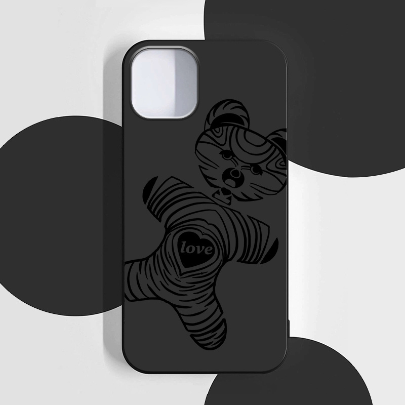 Black White Line Bear Phone Case Iphone 14 13 12 11 Pro Max - Temu