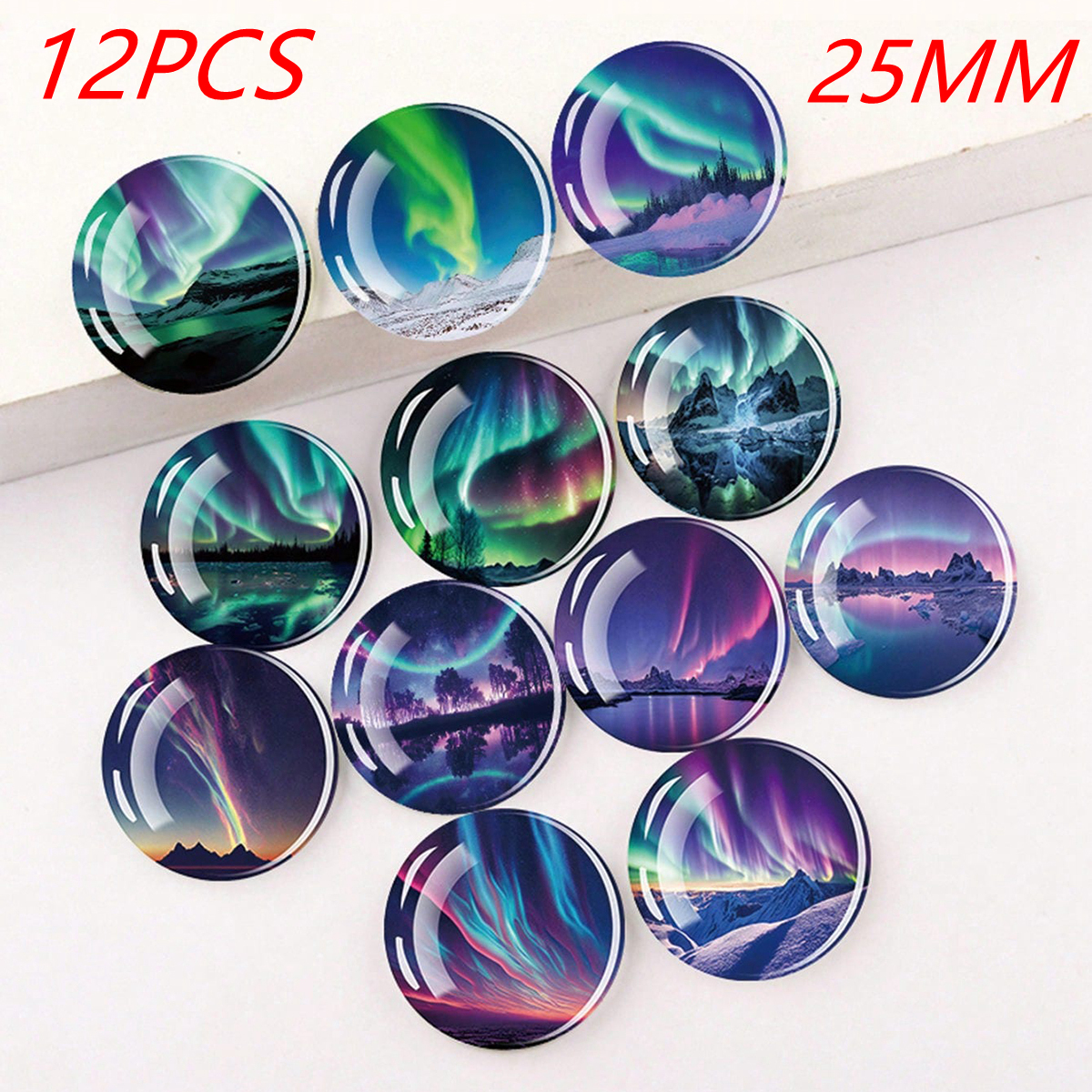 Image of 12pcs Northern Lights 25mm/20mm/16mm Glass Cabochon Handmade Pendant Jewelry Making Findings Additions