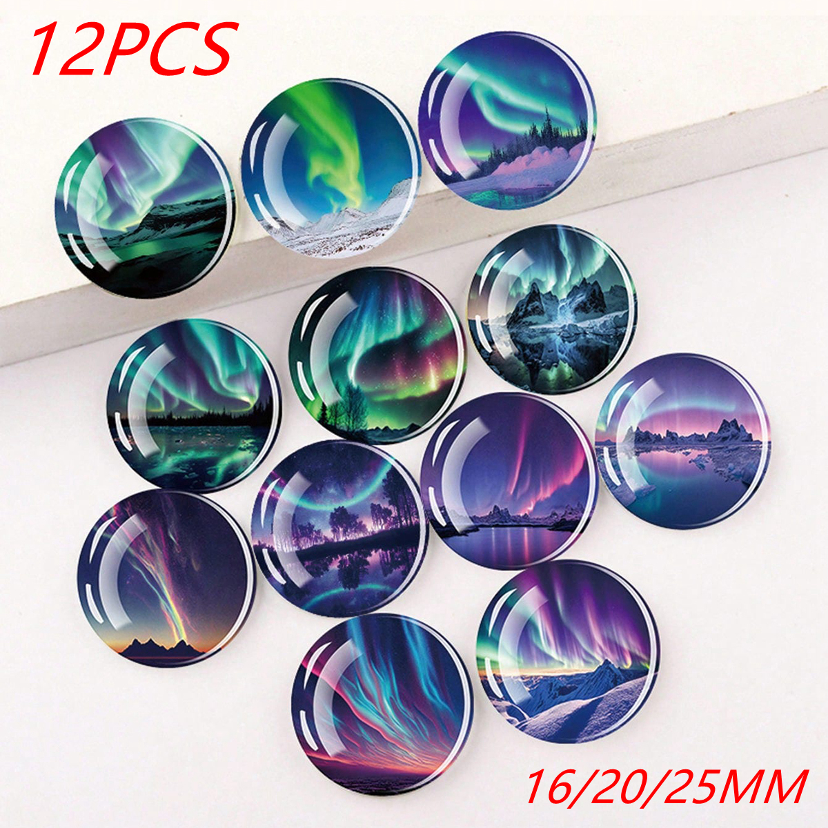 

12 Pièces Aurores Boréales 25MM /20MM /16MM Pendentif Cabochon En Verre Fait À La Main, Accessoires de Fabrication de Bijoux À Bricoler Soi-même