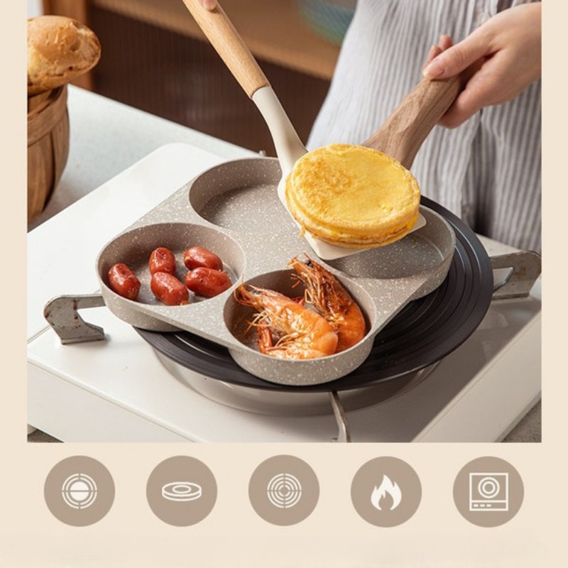 Fry Pan For Egg, Non Stick Ham Pancake Maker, Egg Burger Pan With Wooden  Handle, 4 Holes, For Induction Cooker Gas Stove