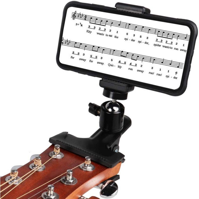 TEMU 1pc Adjustable Guitar Smartphone Holder - Durable Plastic, Clamp Design For Folk & Electric Guitars, With Vertical Music Sheet Display