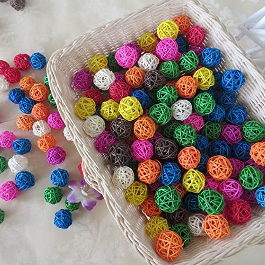 TEMU 30pcs 1.2 Inch Colorful Rattan Wicker Balls | Durable Bird Chew Toys For Budgies, Conures, Hamsters, Rabbits, To , Random Vibrant Colors, For Parties, Weddings, Small Animal Enrichment, Bird Toy