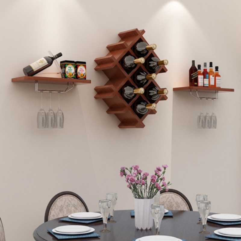 Botellero Pared,Estante para Botellas de Vino y Copas de Vino,Estantería de  Vino de Pared,Botellero de Metal para la Pared con portavasos,Estante de