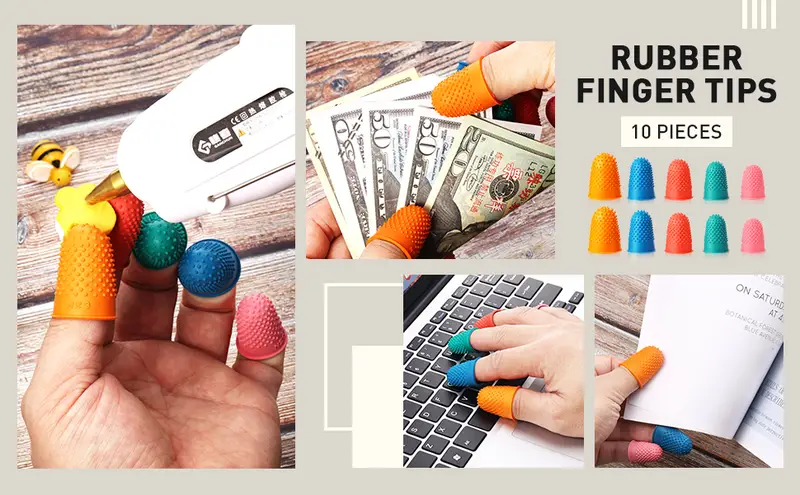 10pcs Rubber Finger Tips Office Rubber Thimbles Silicone Thimble Gripper  Thick Reusable Finger Protector Fingertip With A Box For Money Counting  Colla