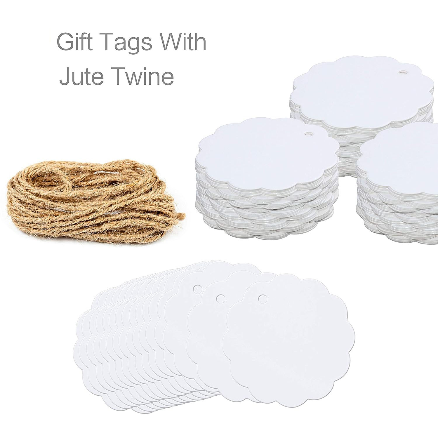 Thank You Tag, Paper Gift Tag Round Gift Tags with 100 Feet Natural Jute Twine Perfect for Crafts & Price Tags Labels,Wedding Parties (Brown)