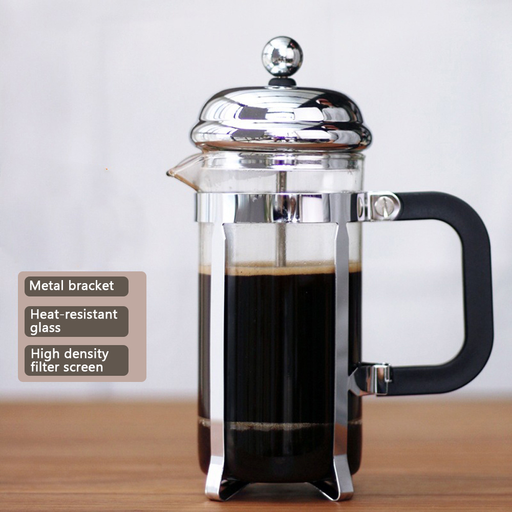 Moka Pot,Stainless Steel Glass Teapot French Coffee Tea Percolator Filter  Press Plunger 350ml Manual Coffee Espresso Maker Pot