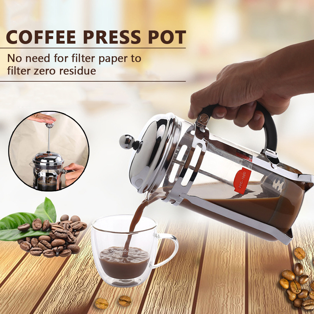 Moka Pot,Stainless Steel Glass Teapot French Coffee Tea Percolator Filter  Press Plunger 350ml Manual Coffee Espresso Maker Pot