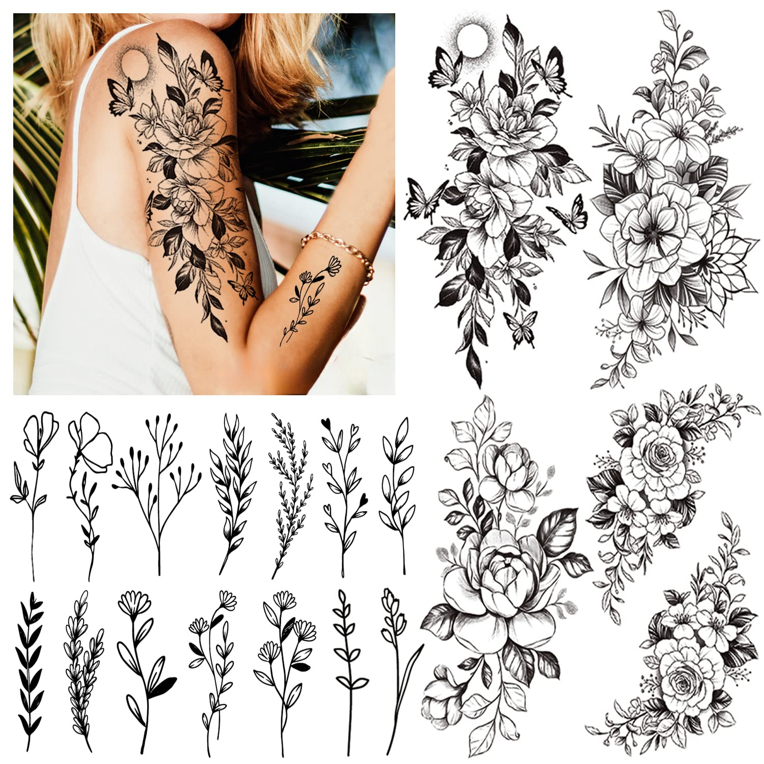 3d 3d Flower Sticker Temporary Tattoo For Legs Arms Chest - Temu